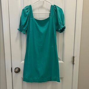 Draper James Teal Square-Neck Puff Sleeve Tunic